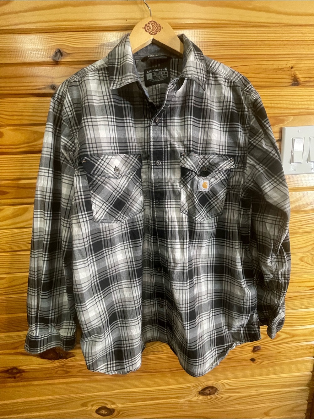 Carhartt Gray & White Plaid Relaxed Fit Shirt